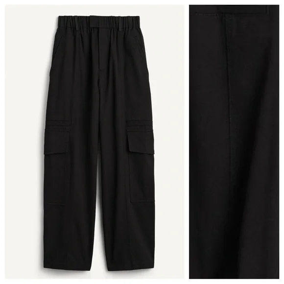 NWT. Zara SRPLS CRG PCKT PNT Black Wool Blend Mid-Rise Pants. Size XS. - Picture 4 of 14
